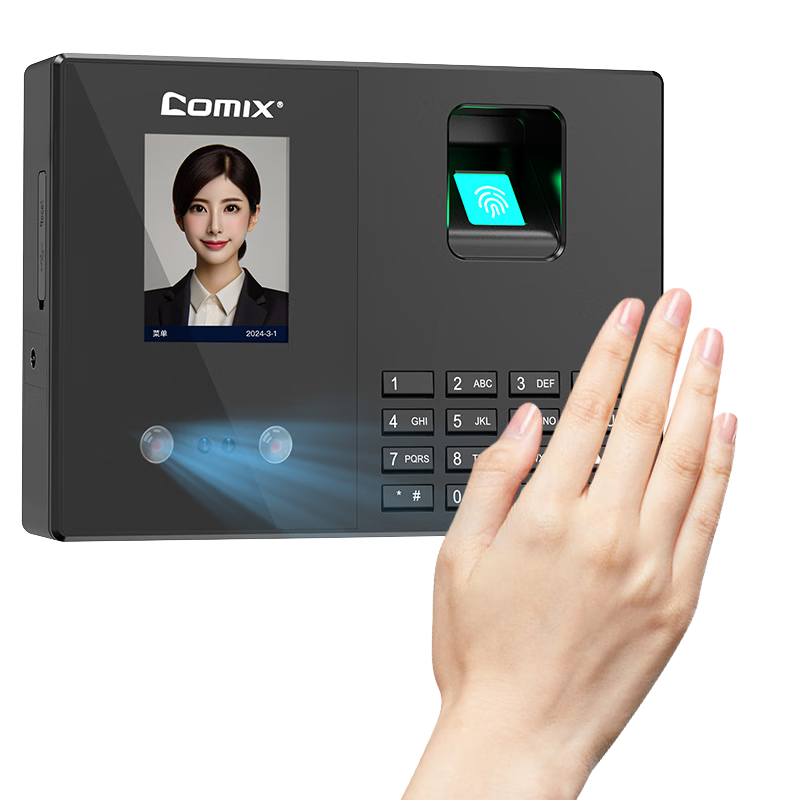 COMIX Attendance Punch Clock Sold by JD Facial Recognition + Fingerprint + Palm Vein Attendance Machine for Work Check-In No Network Or Software Required, One-Click Export Reports F3770S
