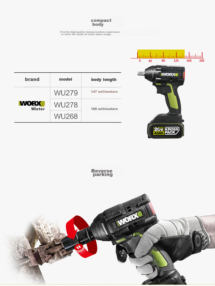 WORX 20V Brushless Electric Wrench WU279.9 (Bare Tool), High Torque Impact Wrench, Cordless Lithium Battery Tool 4