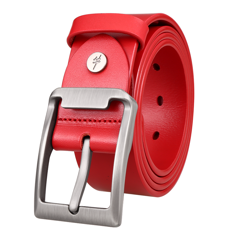 Cattlesboss Red Belt for Men's Zodiac Year, Red Leather Belt for Horse Year, Men's Casual Pin Buckle Trouser Belt, 1101 Racing Red, 120cm