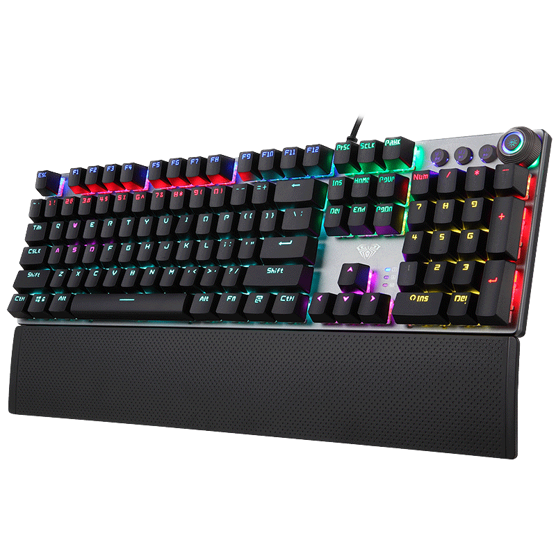 AULA F2088 Mechanical Keyboard Wired Gaming Keyboard, Multifunctional Knob, 104-Key Backlit Keyboard, Computer Keyboard for E-Sports Gaming, Blue Switch Elite Editio