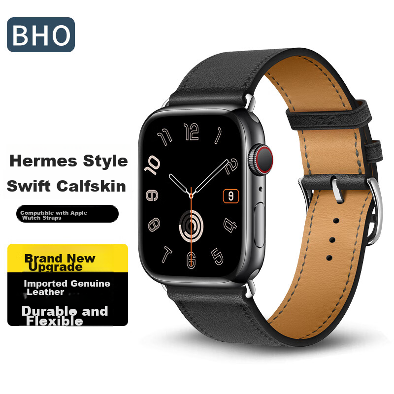 BHO Compatible Apple Watch Band, Suitable for Apple Watch S12/S11 Hermès Leather Strap, IWatch S10/9/8/7/6/Ultra4/SE3/2 Genuine Leather Strap