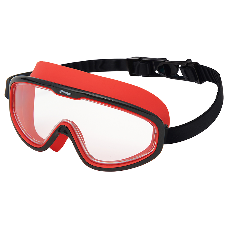 Li-Ning Children's Swimming Goggles, High-Definition Anti-Fog Waterproof Large Frame Swimming Diving Glasses for Boys And Girls, Swimming Equipment LSJP319-1 Black And Red