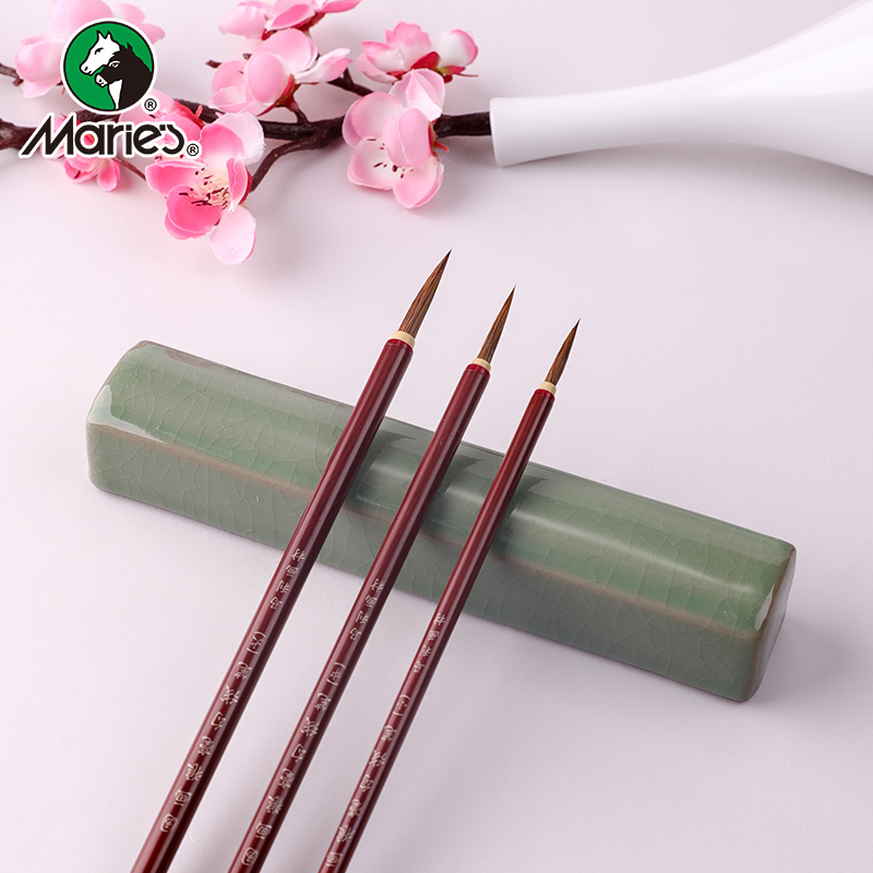 Marie's Wolf Hair Outline Brush Set of 3, Wolf Hair Calligraphy Brush for Large, Medium And Small Regular Script, Calligraphy Landscape And Gongbi Chinese Painting Brush for Beginners' Practice And Copying, G1233