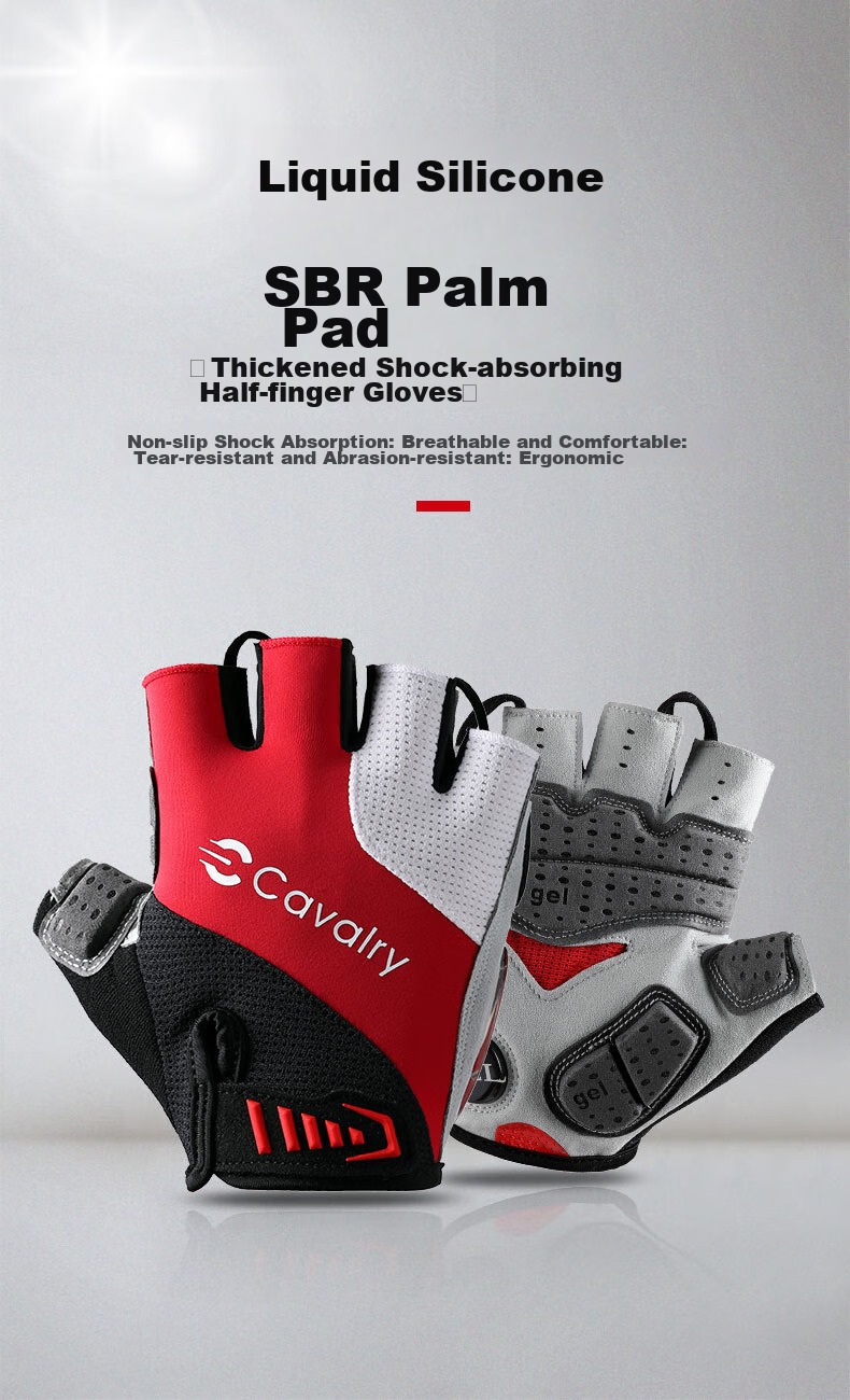 CAVALRY Silicone Half-Finger Gloves for Men And Women, Short Finger Road And Mountain Bike Shock-Absorbing Gloves Cycling Gear Red And White S 1