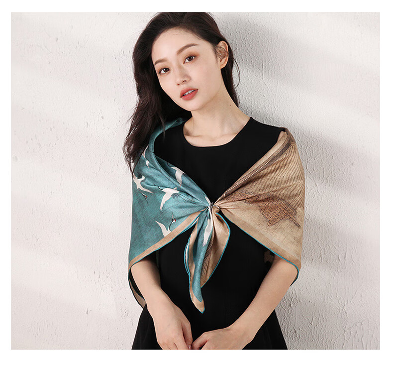 Hangsilu Silk Scarf for Women, Chinese Style Square Scarf, Mulberry Silk Shawl, High-End Birthday Gift, Mid-Autumn Festival Present for Mom And Elders 8