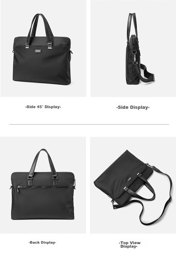 POLO Briefcase, Men's Casual Business Bag, Handbag, Large Capacity Office Bag, 14-Inch Laptop Bag, Document Bag, Black 10