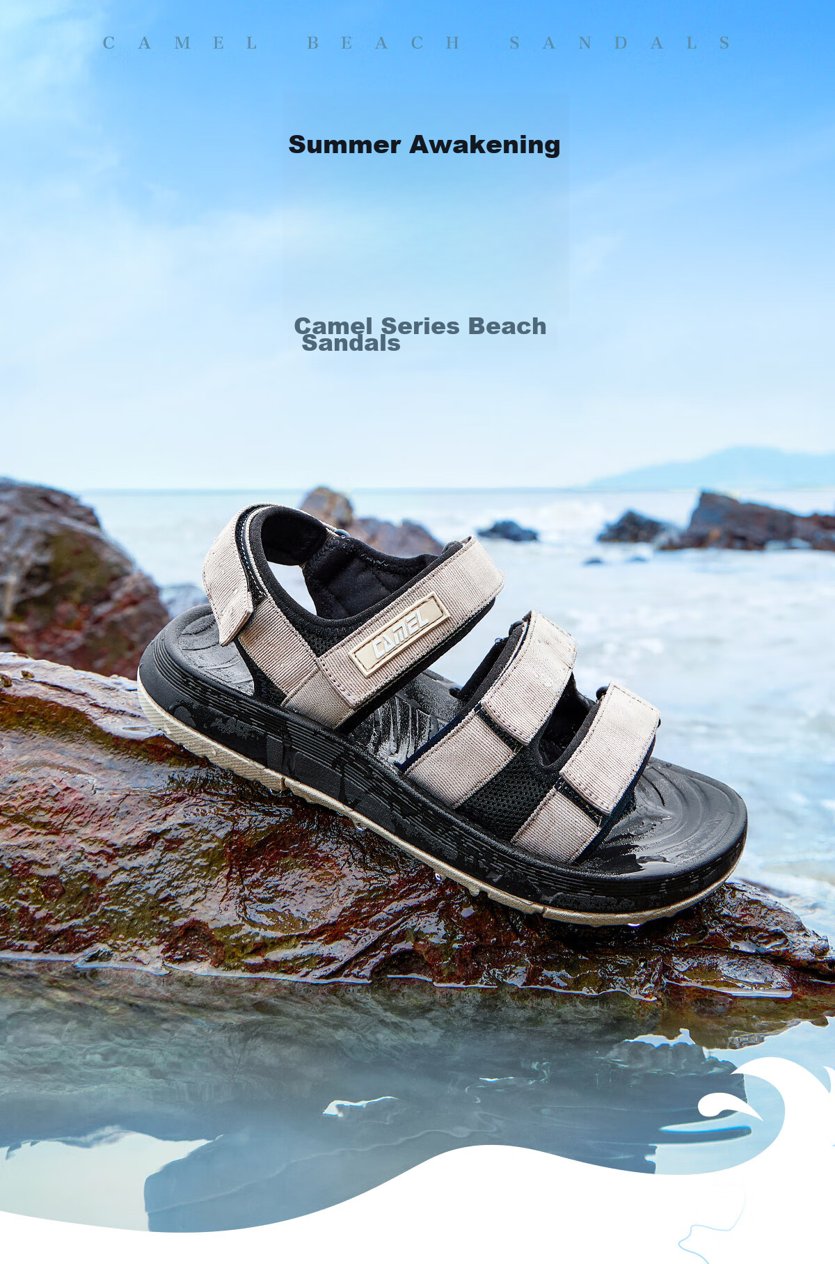 CAMEL Velcro Contrast Color Beach Sandals, Women's Sports Casual Shoes, K24B16L2010, Lavender Purple, Size 38 30
