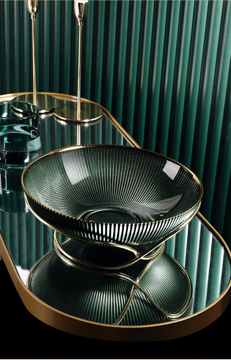 CRISTALGLASS Glass Fruit Plate, Living Room Coffee Table, High-End Aesthetic Snack Tray, Luxurious Decorative Storage Display Plate for Home Use 1