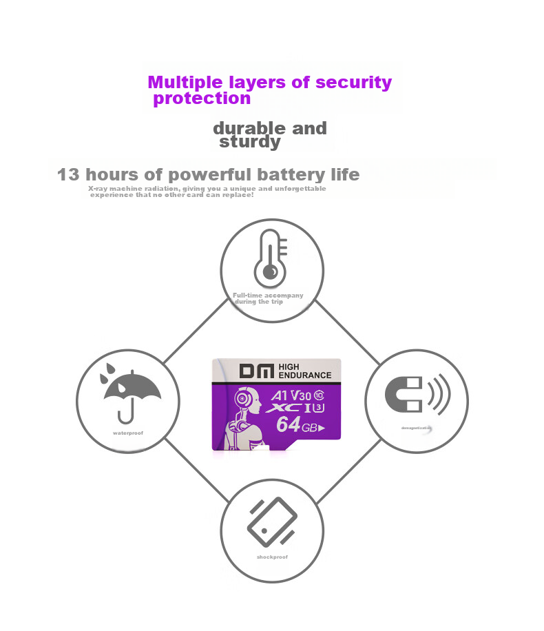 DM Daimai 64GB TF (MicroSD) Memory Card, Purple Card, C10 Surveillance Camera Dedicated Ultra-Fast Memory Card, Compatible with Huawei, Xiaomi, Yingshi, Pulin360 6