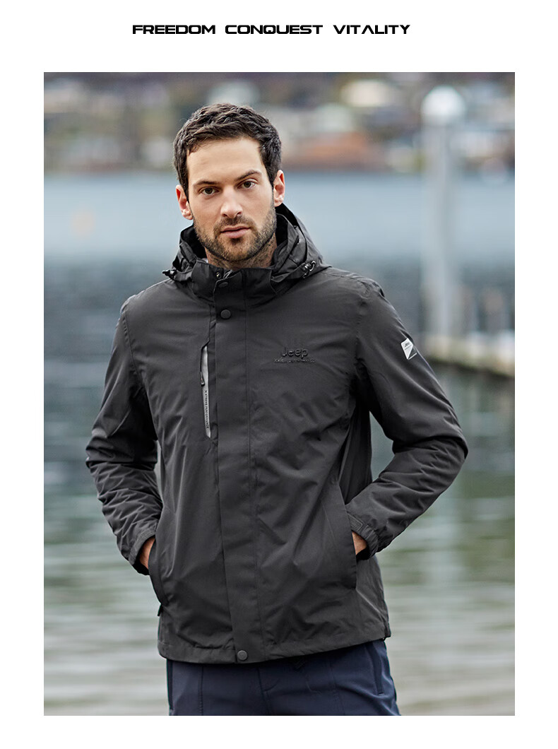 Jeep Outdoor Jacket for Men And Women, Three-In Fleece Windproof Waterproof Couple's Coat with Detachable Layers, Cold-Resistant Mountaineering Suit, 2XL 19