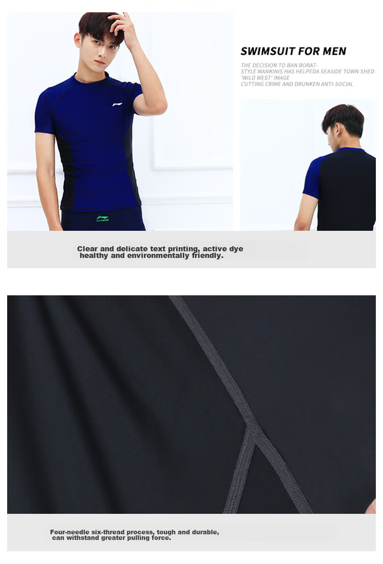 LI-NING Men's Swimwear Top Surfing Shirt Comfortable Quick-Dry Diving Professional Training Swimming Gear 437-2 Black Blue L 10