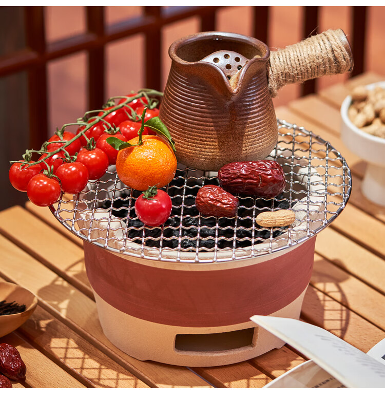 Suncojia Barbecue Grill, Tea Brewing Stove with Surrounding, Outdoor Charcoal Grill, Home Use 304 Stainless Steel Barbecue Grate, Smokeless Grilling Pan, Charcoal Grill Rack 12