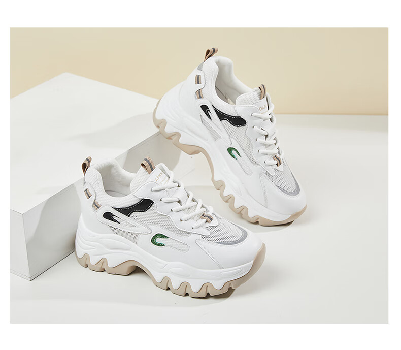 DAPHNE Women's Platform Dad Sneakers with Mesh Breathable Fashion Casual Sports Shoes 4623101126 White Apricot 35 9