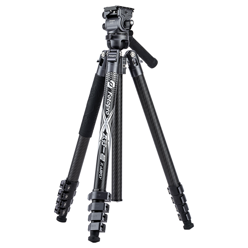 Fotopro Feixing Yihao VIDEO Hydraulic Ball Head Integrated Camera Tripod for Mirrorless And DSLR Photography And Videography, without Center Column, Carbon Fiber Tripod, Original Carbon Gray, Includes Phone Clamp