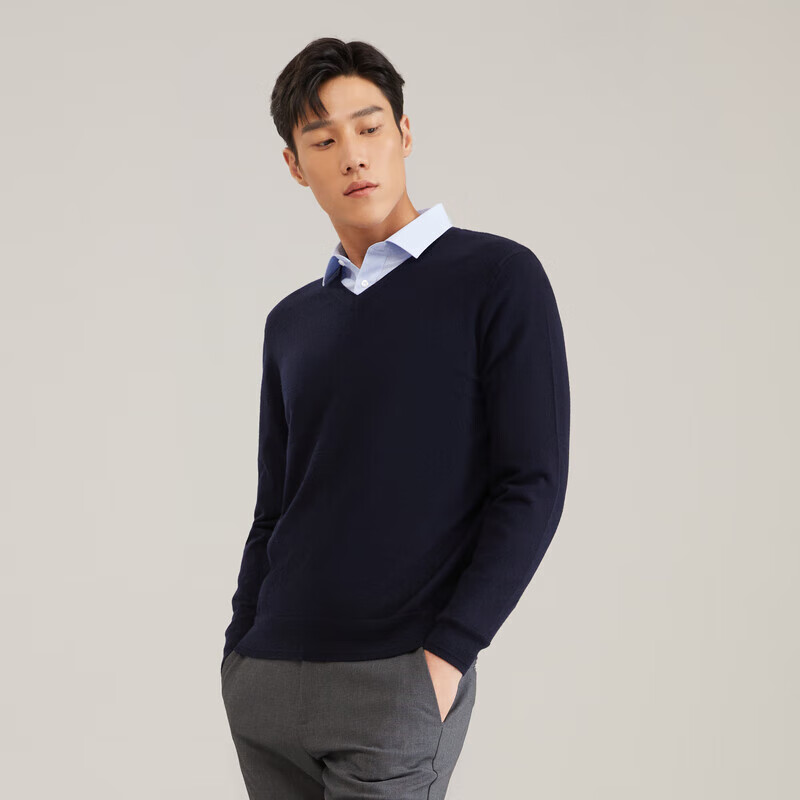 YOUNGOR Men's Sweater Autumn Winter Youth Business Casual VYQW639998FVA Navy 95cm