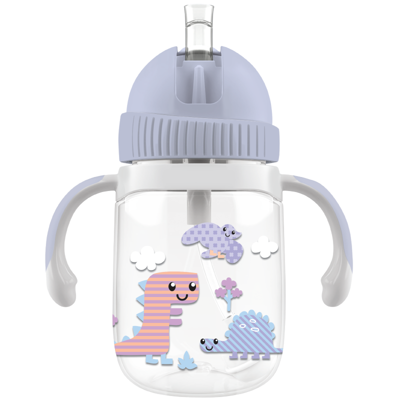 LOCK&LOCK Children's Straw Cup with Handle, Baby Sippy Cup, Kindergarten Water Bottle, Cartoon Dinosaur Design, 240ML, Purple