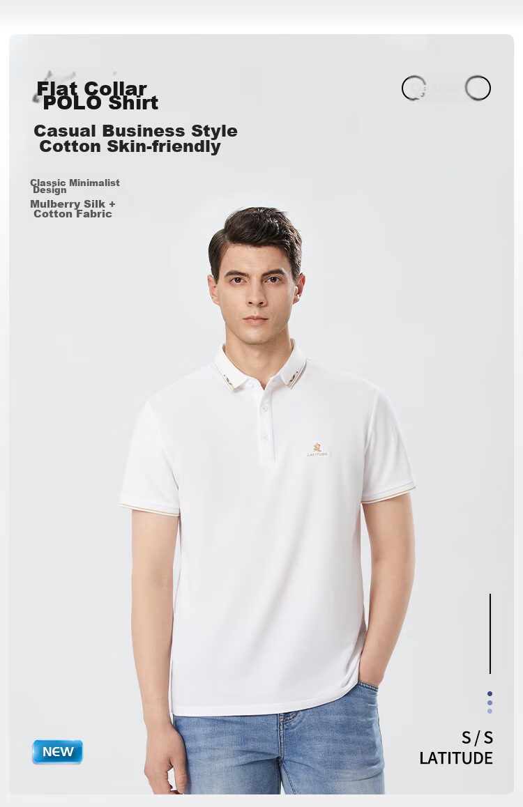 MONTAGUT Summer Men's Polo Shirt with Mulberry Silk, Business Embroidery Casual T-Shirt, White, XL 5