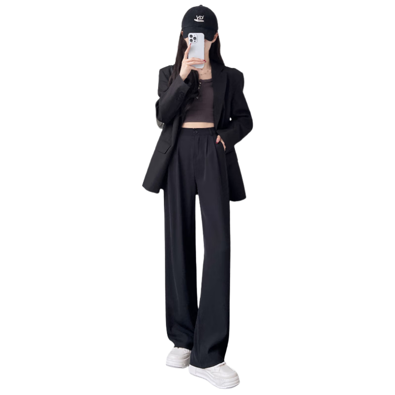 FitonTon Women's Casual Dress Pants Autumn Winter 2025 Fashion Versatile High-Waist Straight-Leg Slim Wide-Leg Trousers