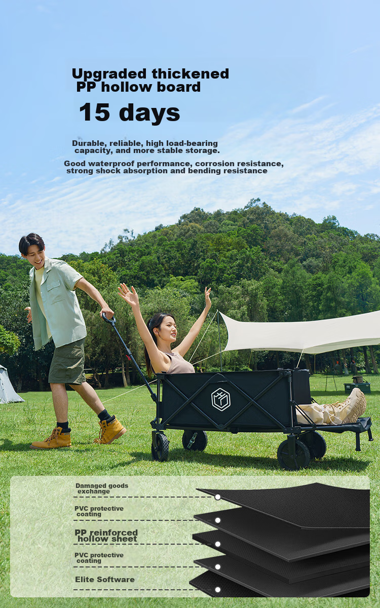 JD Original Compact Outdoor Camping Cart PRO Folding Small Cart, Campsite Trolley, Picnic And Market Stall Cart with Double Brakes And Rear Opening Door 12