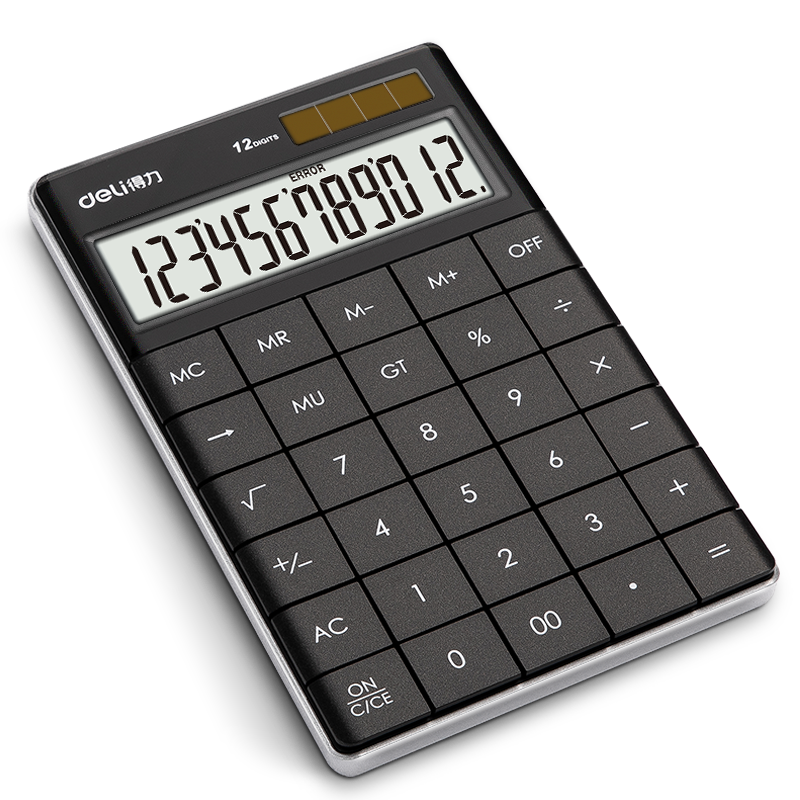 Deli Dual Power Fashion Calculator, Slim Tablet Keyboard Desktop Computer, Office Supplies, Black 1589P