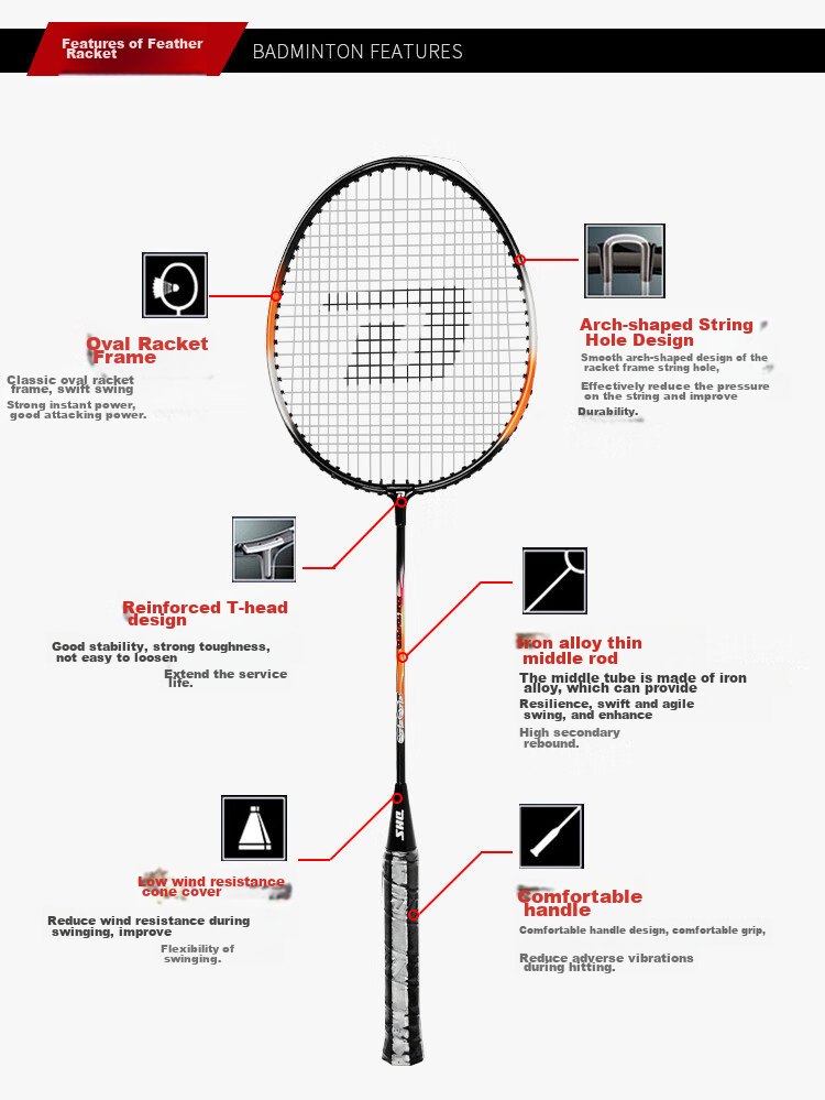 DHS Badminton Racket Pair Training Competition Adult Children Student Anti-Wear Groove Racket JS02 with 3 Shuttlecocks And Grip Tape 4