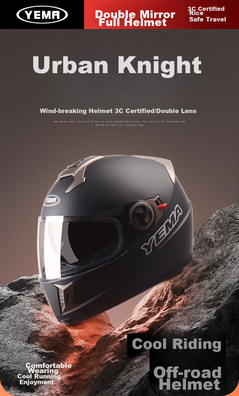 YEMA 3C Certified 828S Motorcycle Helmet for Men, Full-Face, Winter Anti-Freeze Warm Dual Visor Motorcycle Safety Helmet, All-Season Universal Size, Matte Black with Anti-Fog Sticker 1