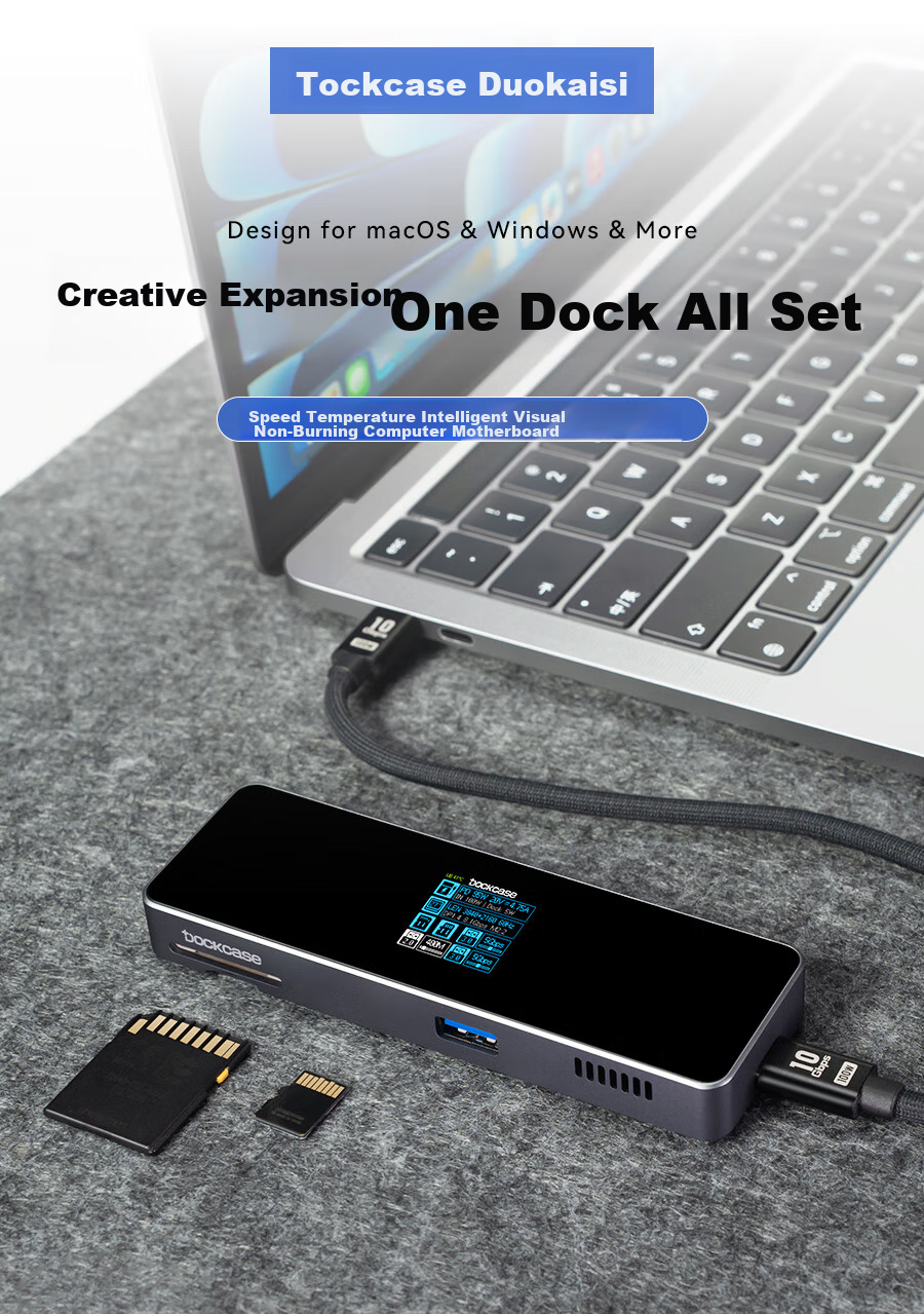 DOCKCASE Smart Visual Type-C 6-in-1 Docking Station with Gigabit Ethernet USB 4K60Hz Gaming Desktop Expansion HDMI Screen Mirroring for MacBook Apple Laptop 2