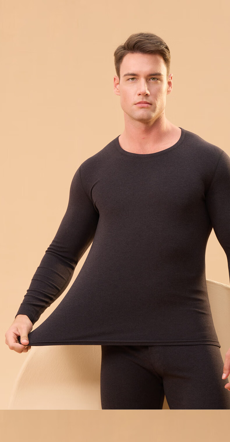 SNOWFLYING Men's Thermal Underwear Set, down And Silk Patch 10A Antibacterial Autumn And Winter Fleece-Lined Top And Bottom 13