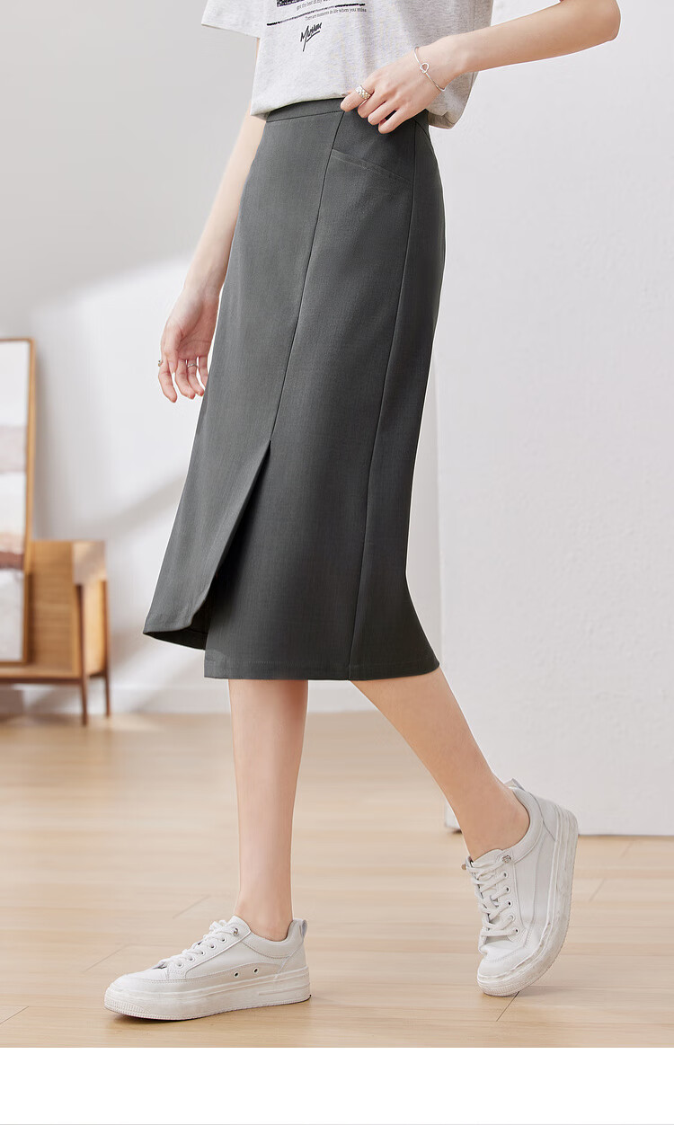 Sentubila Stylish Asymmetric Slit Midi Skirt, Urban Commuter Irregular High-Waisted Pencil Skirt, Gray, S 22