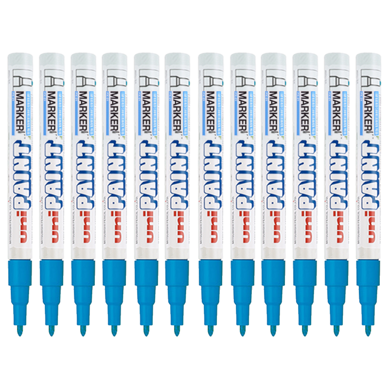 Uni Mitsubishi PX-21 Small Letter Paint Pen, 0.8-1.2mm Industrial Marker Pen Logistics Pen (Can Be Used for Car Touch-Up Painting), Light Blue, Pack of 12