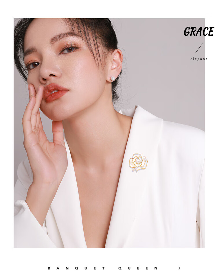 Qlady Camellia Brooch, High-End Women's Luxury Elegant Corsage, Anti-Exposure Silk Scarf Buckle, Clothing Accessory, Mid-Autumn Festival Gift 8