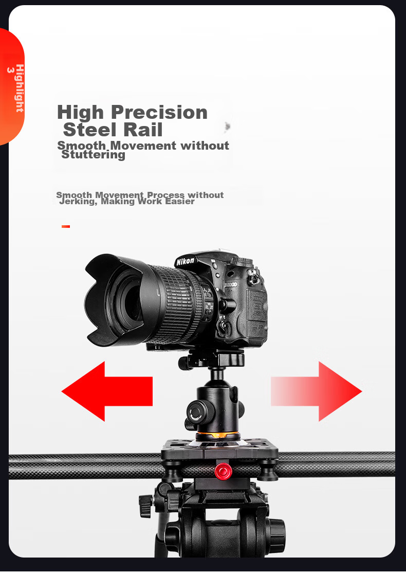 Hakutatz 100cm Carbon Fiber DSLR Camera Photography Slider, Camera Track for 5D3, Video Shooting, Six-Axis Damping Follow Focus, Ball Head Gimbal 6