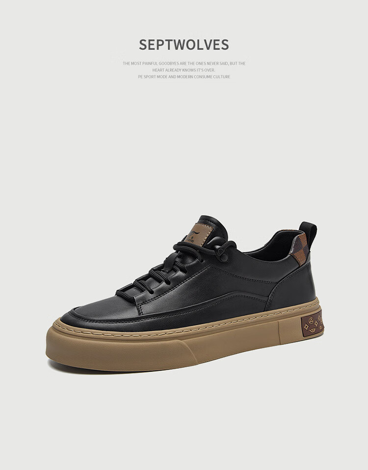 SEPTWOLVES Men's Versatile Sneakers, Casual Shoes, Leather Shoes for Men W8333763399 Black Size 39 15
