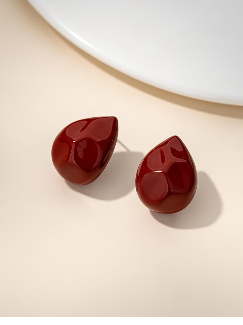 Qlady Water Drop Retro Red Earrings for Women, Elegant And High-End Silver Stud Earrings, New 2025 Style Earrings, New Year Gift 4