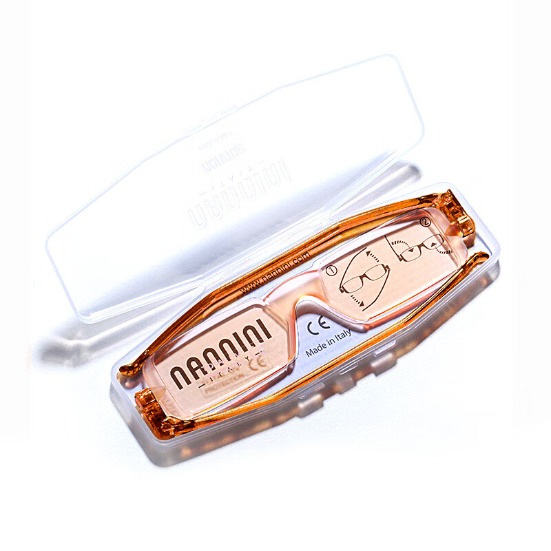 NANNINI Reading Glasses, Anti-Blue Light, Frameless, Portable, Foldable CP1-1151, Amber Color, 200 Degrees (Recommended for Ages 55-59)