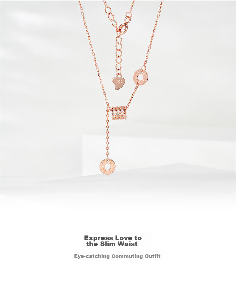 CHOW TAI SENG [Birthday Gift] Small Waist Necklace, Pure Silver Women's Collarbone Chain, Luxurious Niche High-End Feel, Gift for Girlfriend 2