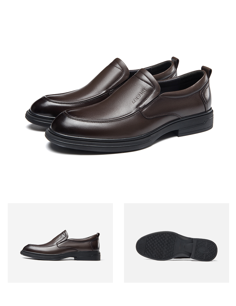 Aokang Slip-On Comfortable Solid Color Low-Cut Formal Business Breathable Leather Shoes Black Size 41 7