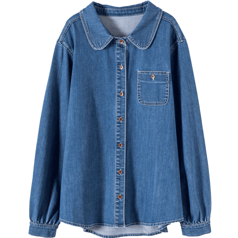 Dme [Retro Denim Shirt] Spring And Autumn Simple Style Jacket for Women, Loose Long-Sleeve Commuter Shirt, Denim Blue, S