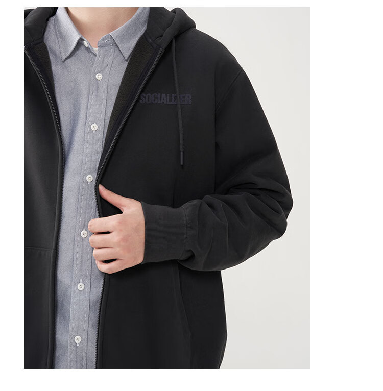 JD Original Fleece-Lined Cardigan Sweatshirt for Men, Spring And Autumn Style, Loose-Fitting Couple Versatile Jacket, Men's Long-Sleeve Deep Rock Gray S 22