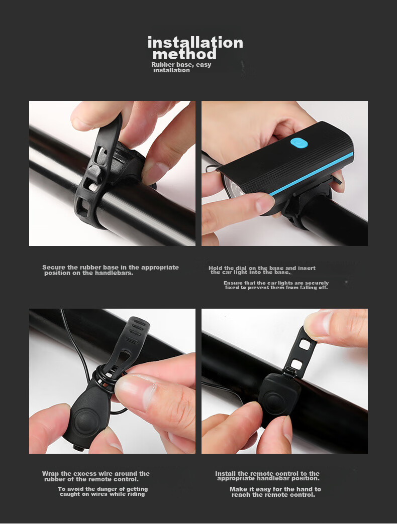 BIKEBROS Bicycle Front Light USB Rechargeable Horn Light Mountain Bike High Brightness Flashlight Children's Bicycle Bell Bike Front Light Strong Night Riding Light Horn Light Blue Strong Light 12