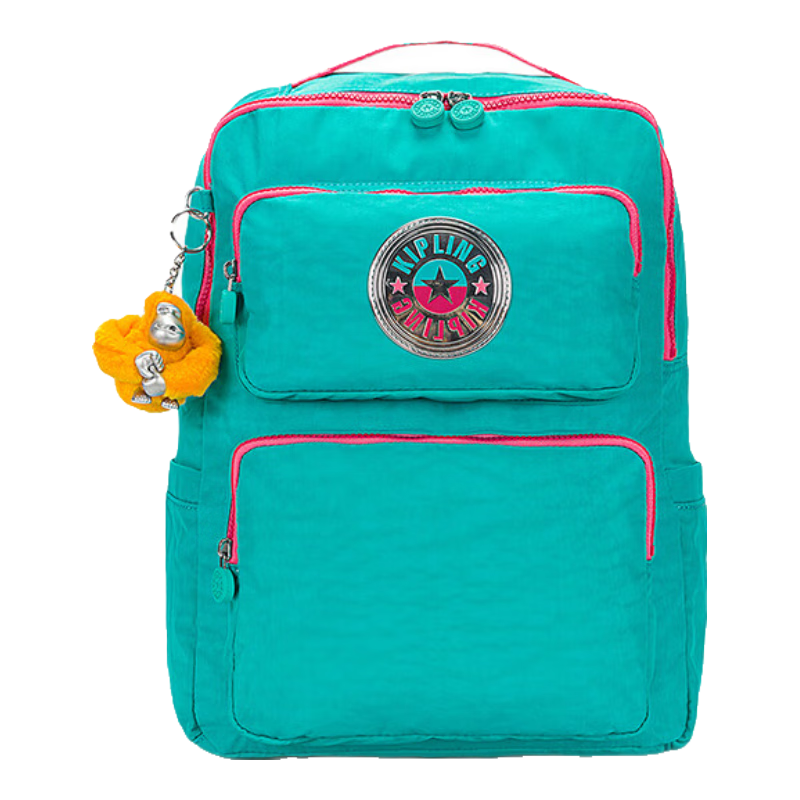 Kipling KAGAN Large Capacity Lightweight Backpack for Students Birthday Gift Peacock Blue Striped Patchwork