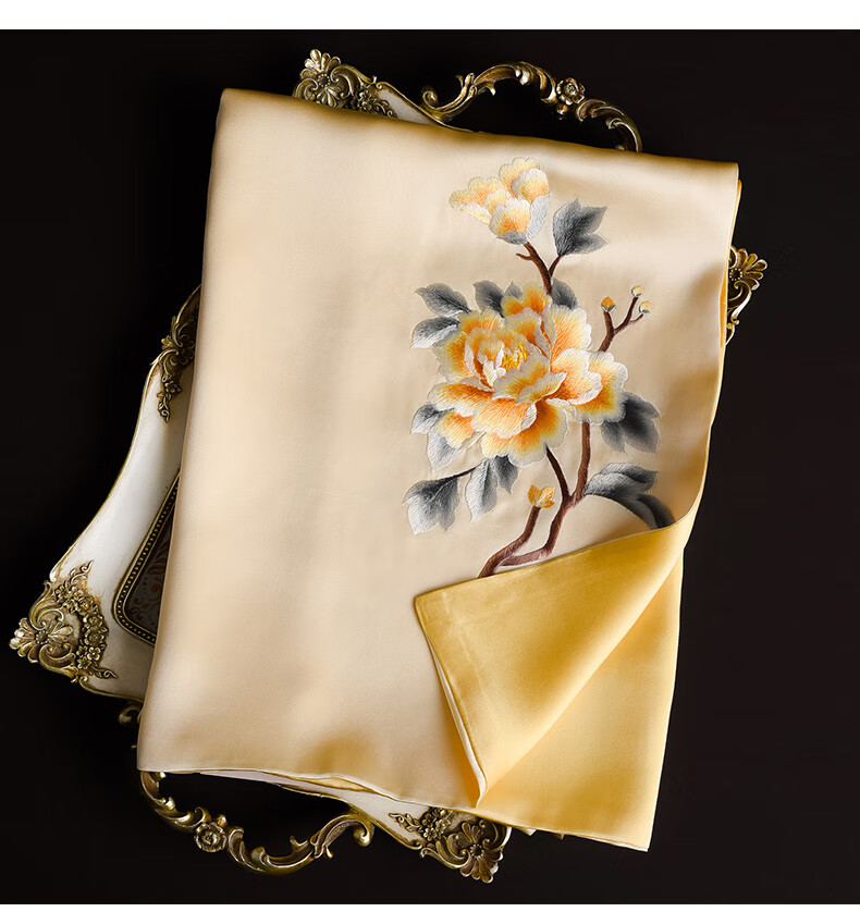 Hangsi Mansion Su Embroidery Silk Scarf Shawl Mulberry Silk Luxury Set Birthday Holiday Gift for Mom - Butterfly Green 8