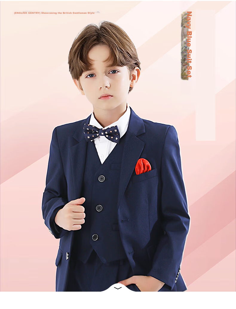 Yinuofang Children's Suit Set, Boys' Formal Wear, Children's Day Performance Outfit, Navy Blue Host Suit 1