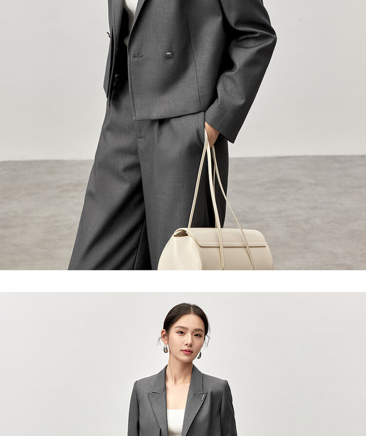 Sentubila Professional Interview Suit Set for Women, Spring And Autumn Style, Formal Wear, High-End Small Suit Outfit, Complete Set, Gray, S 14