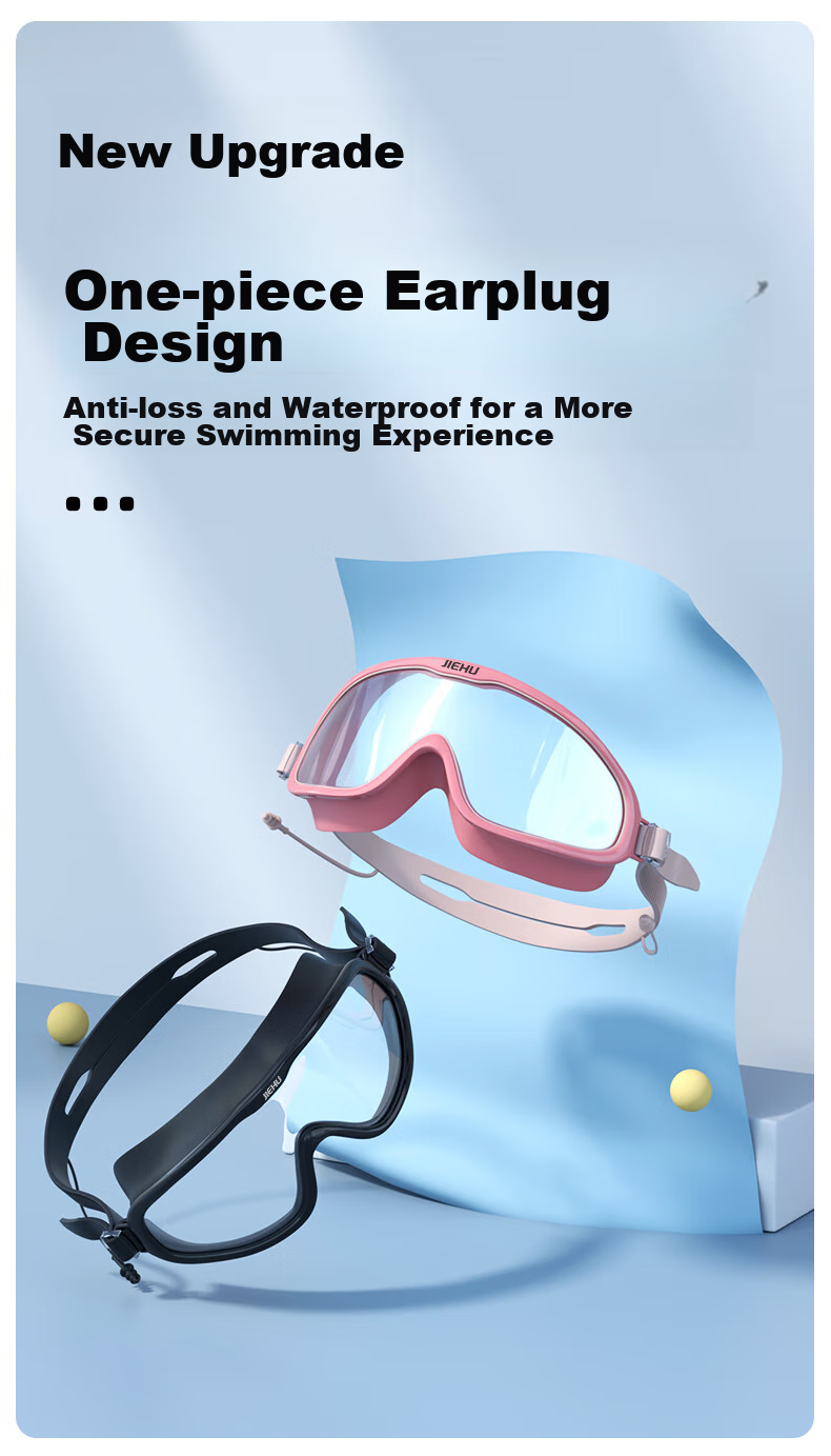 Jiehu Swimming Goggles for Men And Women, Adult High Definition Anti-Fog Waterproof Large Frame Integrated Diving Swimming Glasses with Swim Cap Set, Swimming Equipment 8