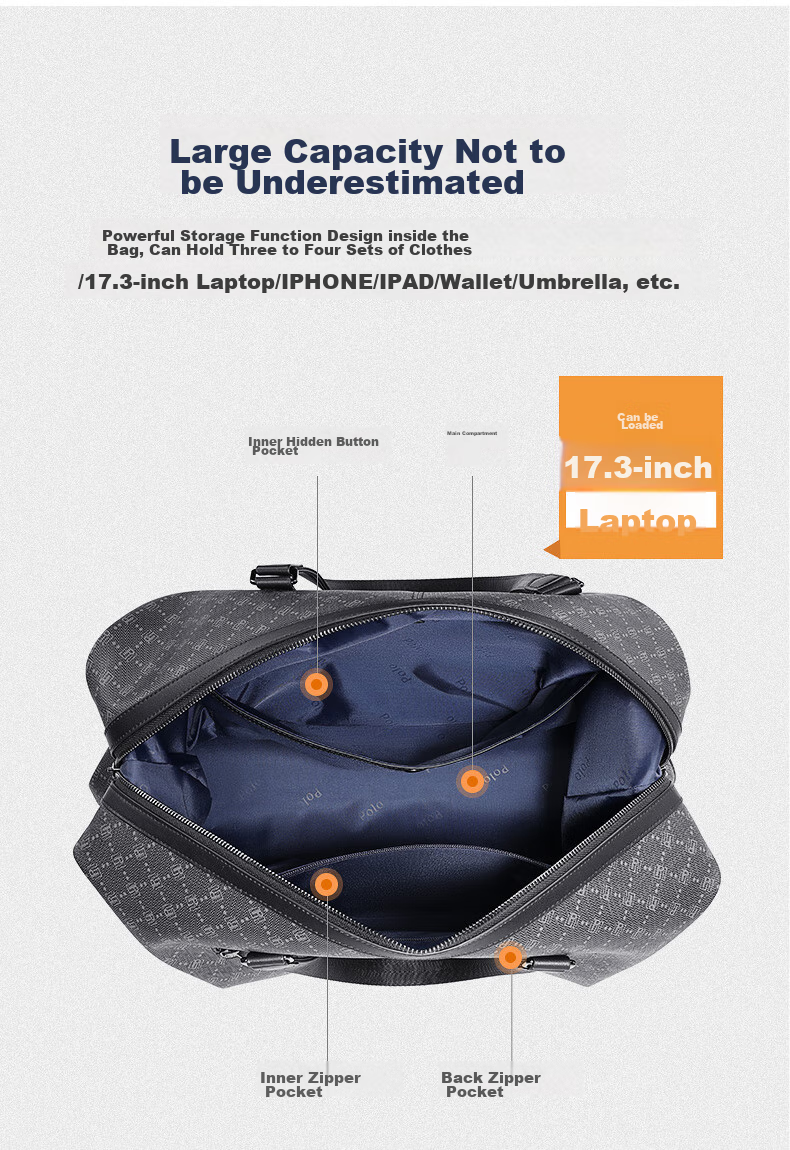 POLO Travel Bag, Men's Handbag, Luggage Bag, Gym Bag, Business Trip Large Capacity Suitcase, Storage Bag, Black 10