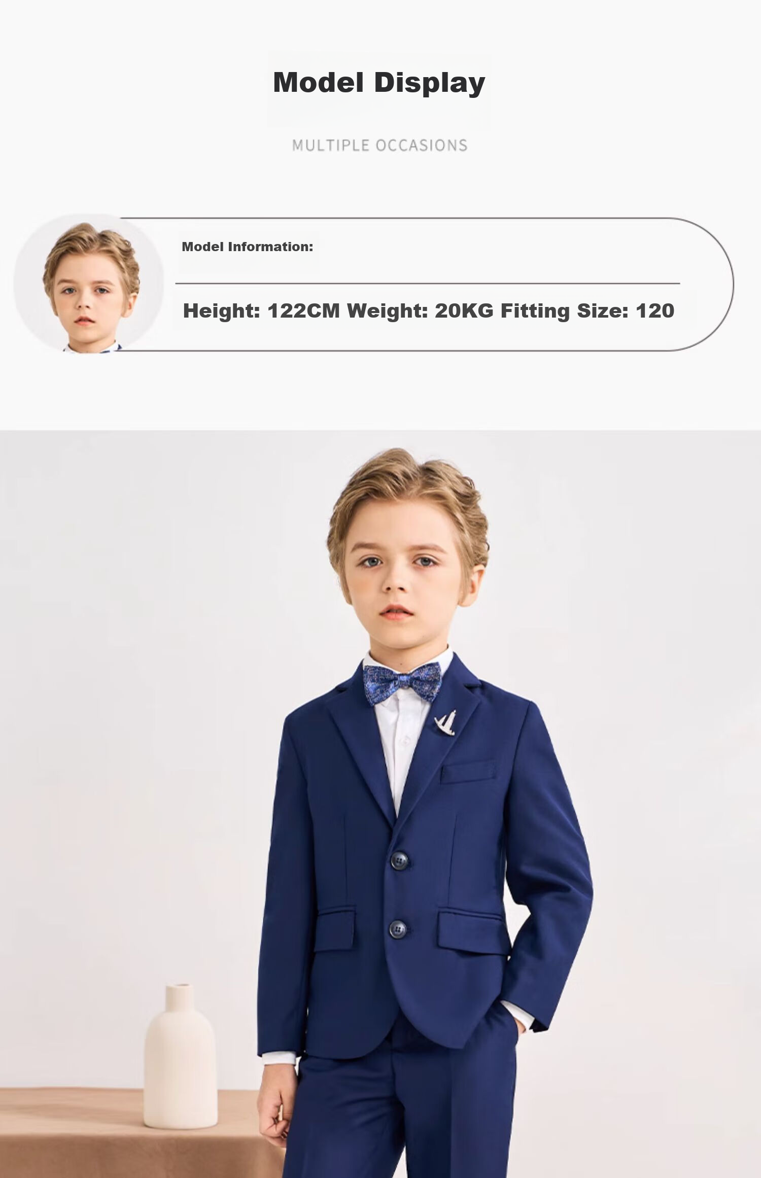 Luomeng Children's Suit Set, Stylish Boy's Flower Boy Host Formal Wear, Boy's Piano Performance Outfit, Navy Blue, Size 170 19