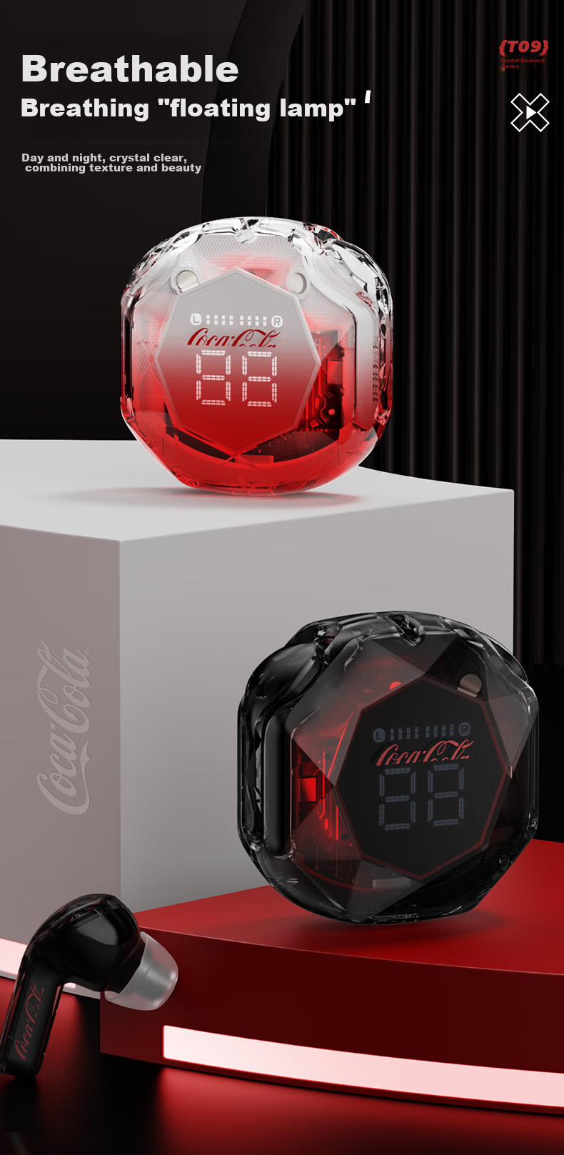 Coca-Cola K-01 Clip-On Bluetooth Wireless In-Ear Gaming Sports Running Earphones Long Battery Life Compatible with Apple Huawei Xiaomi 8