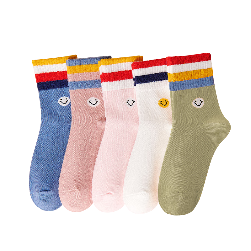LangSha Children's Socks, Spring And Autumn Thin Style, Girls' Socks, Mid to Big Kids Student Baby Socks, Mid-Calf Cotton Socks, 5 Pairs Pack