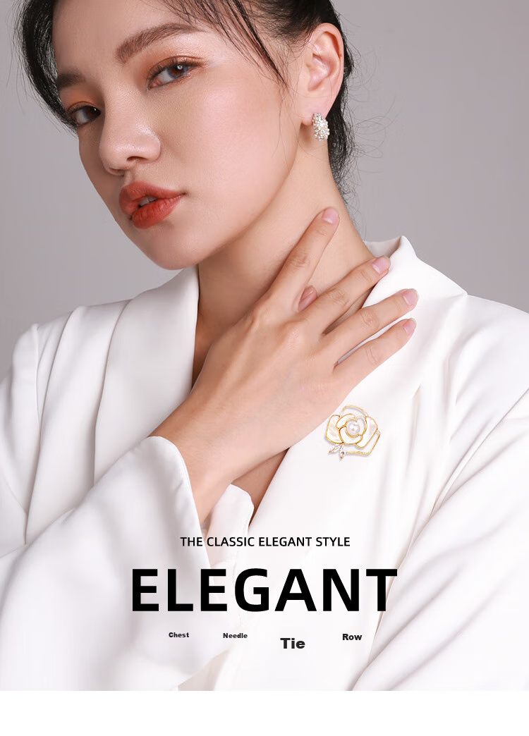 Qlady Camellia Brooch, High-End Women's Luxury Elegant Corsage, Anti-Exposure Silk Scarf Buckle, Clothing Accessory, Mid-Autumn Festival Gift 1